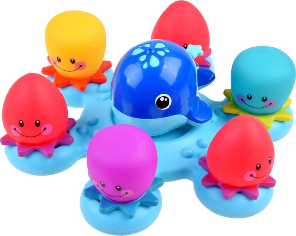 Magische badspeeltjes – walvis en octopusjes op een drijvend platform