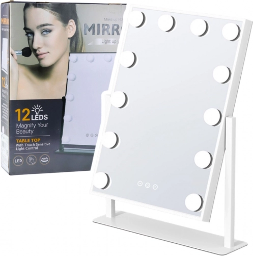 Hollywood spiegel met LED-verlichting, 12 lampen, 3 modi, wit