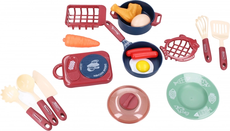 Keukenset voor kinderen met kooktoestel, servies en etenswaren