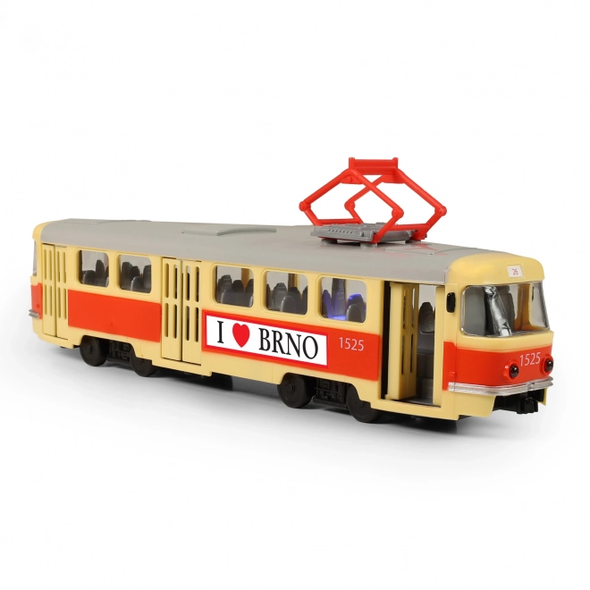 Tram die haltes in het Tsjechisch aankondigt 28 cm BRNO