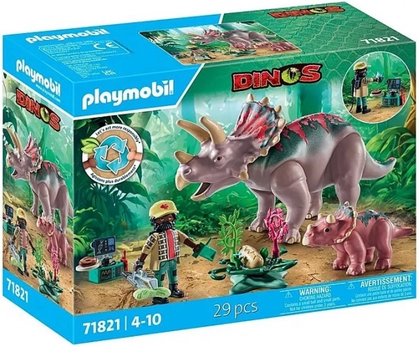 Playmobil Dinos triceratops met jong en onderzoeker