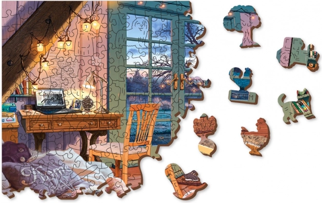 Houten puzzel knus huisje