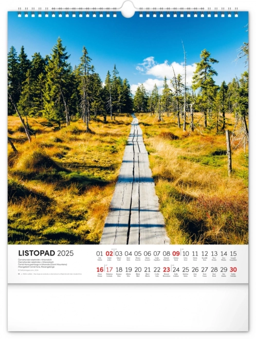 NOTIQUE Muurkalender Wandelen door het Tsjechische landschap 2025, 30 x 34 cm