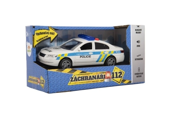 Auto politie plastic 15cm op batterijen met geluid en licht op traagheidsmotor in doos 20x11x9cm