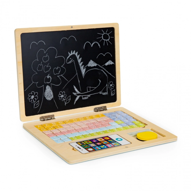 ECOTOYS Houten laptop met magnetisch scherm - roze