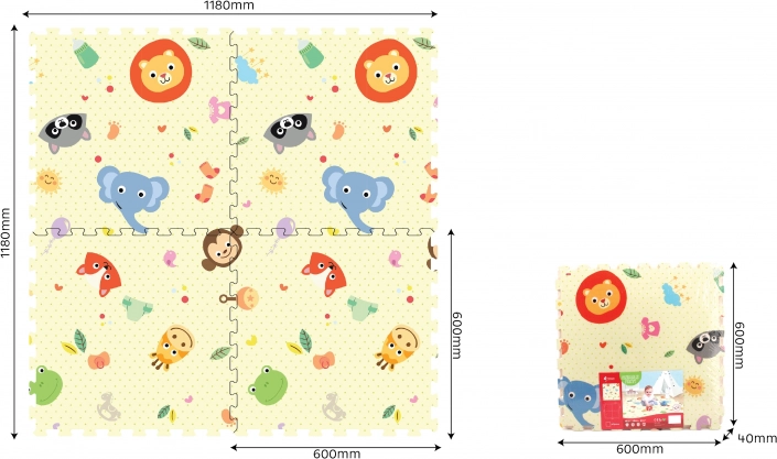 Zachte schuimblokken met dieren 60 × 60 cm, set van 4 stuks
