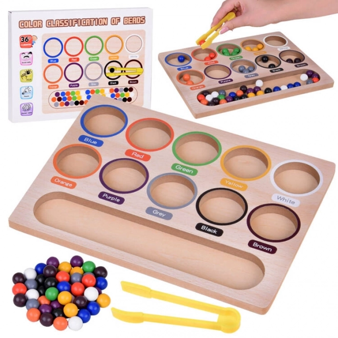 Montessori educatieve houten mozaïek - gekleurde balletjes en sorteerder