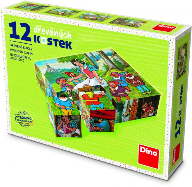 Blokkenkubus Sneeuwwitje hout 12 stuks in doosje 16x12x4cm