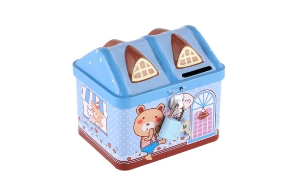 Blikken spaarpot huis met slot 12x11cm