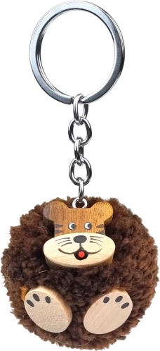 Houten sleutelhanger Tijger met pompon