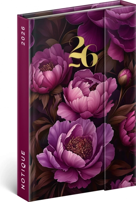 Magnetische weekagenda Paarse bloemen 2026, 11 x 16 cm