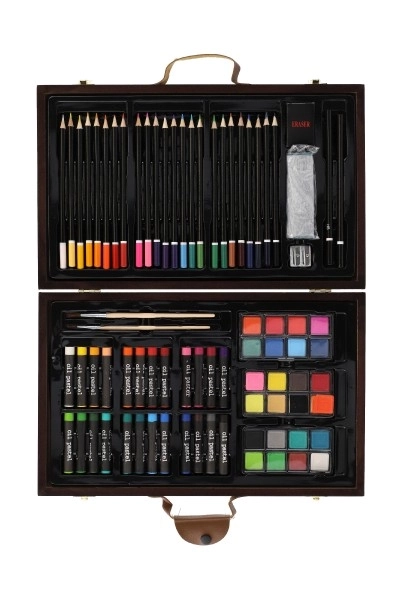 Schilder Set Kunstbox in houten koffer - 79 stuks