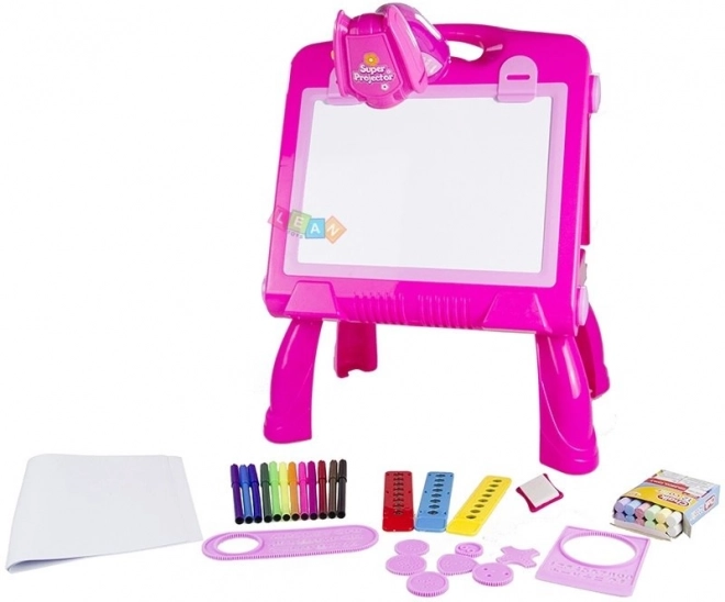Roze bord met projector voor tekenen en schilderen