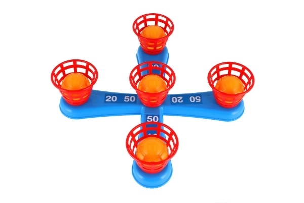 Gooi spel plastic kruis met ringen + mandjes met balletjes in net