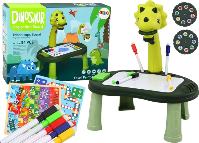 Kinder dino-projector om te tekenen 2-in-1 met tafeltje en bordspellen