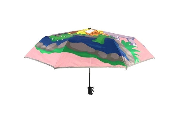 Dieren paraplu opvouwbaar automatisch textiel/metaal 28cm roze in zak
