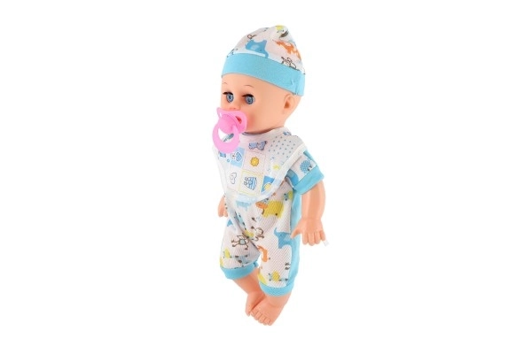 Pop baby plastic 32cm stevig lichaam drinkend, plassend op batterijen met geluid met accessoires in zak