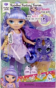 Rainbow High kleine zus fee Amethyst (Purple) met huisdier