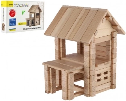 Bouwset houten huis 102 delen in doos 28x18x7 cm
