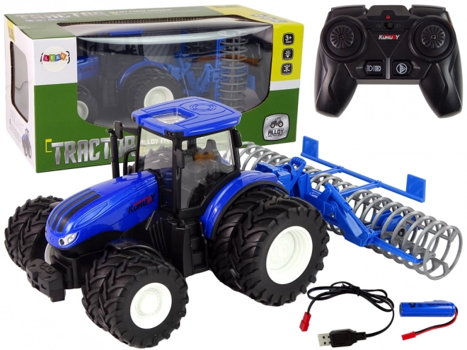 Afstandsbediende tractor 1:24 Blue Disc Aggregate Metaal