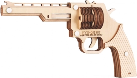 Houten 3D-puzzel revolver met elastiekjes