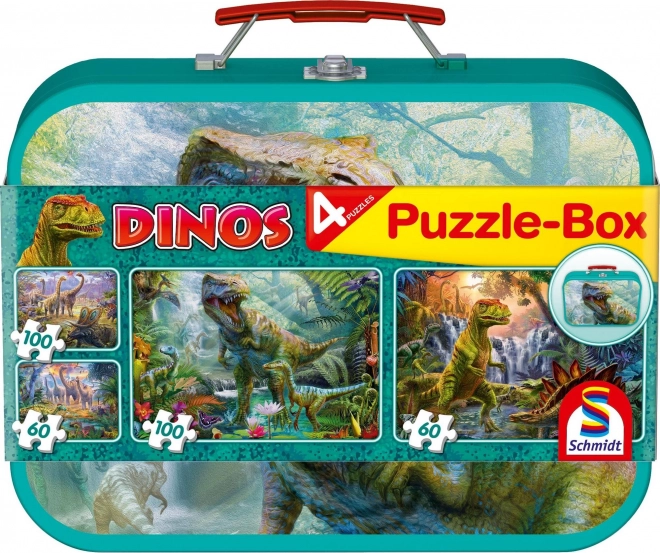 SCHMIDT Puzzel Dinosauriërs 4-in-1 in metalen koffer (60,60,100,100 stukjes)
