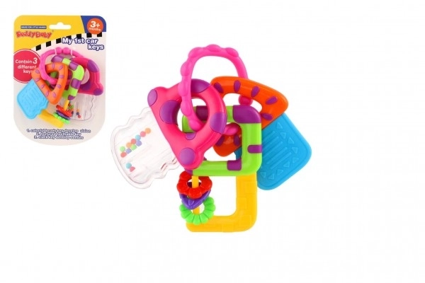 Rammelaar/Bijtspeelgoed sleutels plastic 10x12cm op kaart 3m+