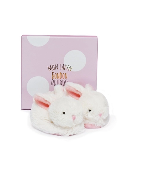 Doudou Roze Konijnen Slofjes met Ratels 0-6 maanden