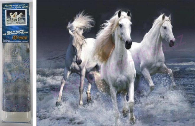 Diamantmalen Dravende witte paarden 30x40cm