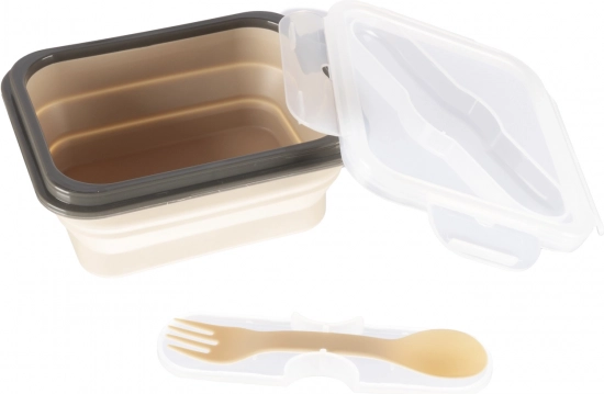 Silicone snackbox met bestek klein, zandbeige