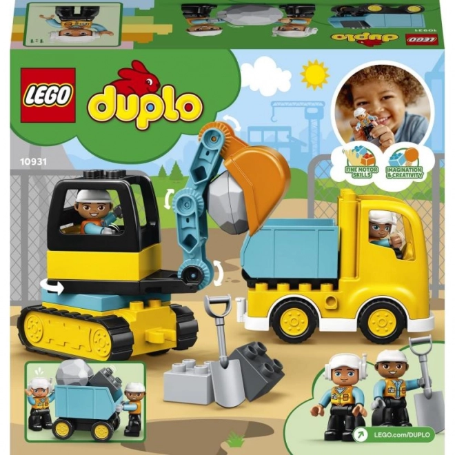 DUPLO vrachtwagen en graafmachine op rupsbanden