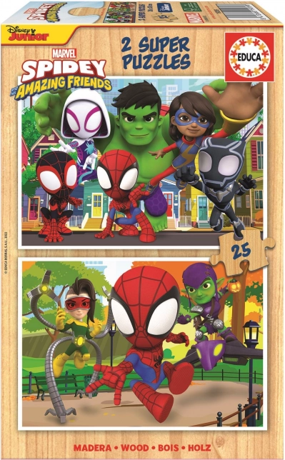 EDUCA Houten puzzel Spidey en zijn geweldige vrienden 2x25 stukjes
