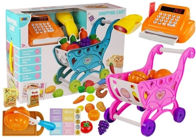 Kinderwinkelwagentje en kassa met accessoires