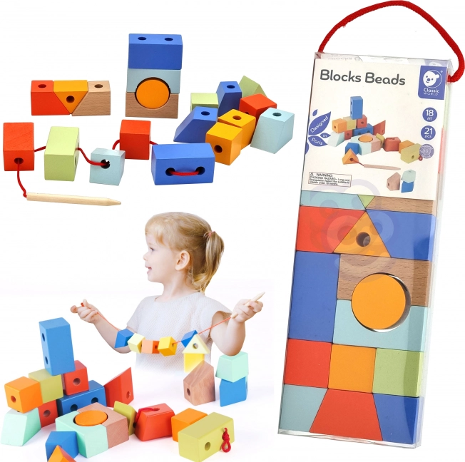 Houten rijgblokjes Classic World - geometrische vormen