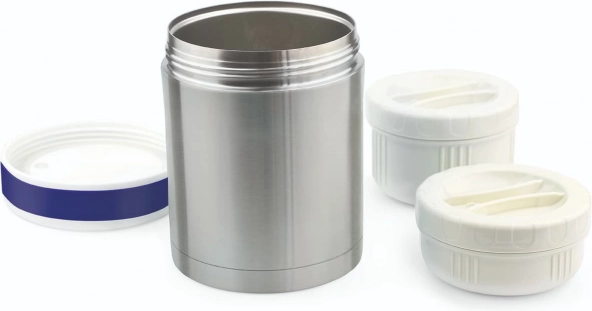 RVS thermosfles met twee bakjes 1 l