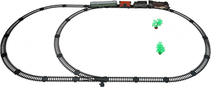 retro treintje met rook en geluiden, set met rails en accessoires