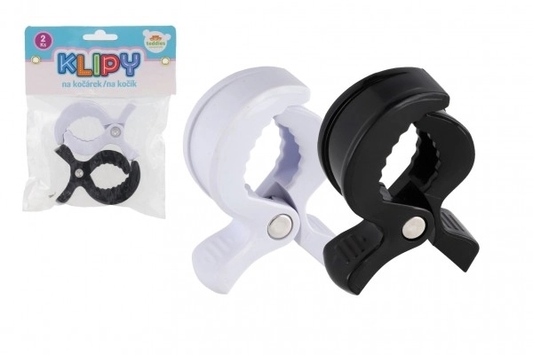 Kinderwagen clips zwart-wit - 2 stuks