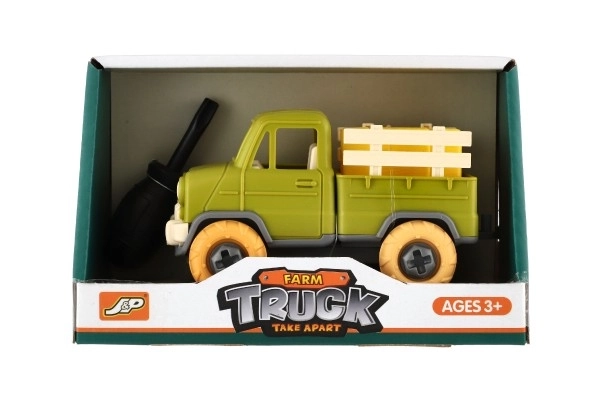 Auto vrachtwagen schroefbaar plastic 14cm met schroevendraaier in vrije loop in doos 19x12x9cm