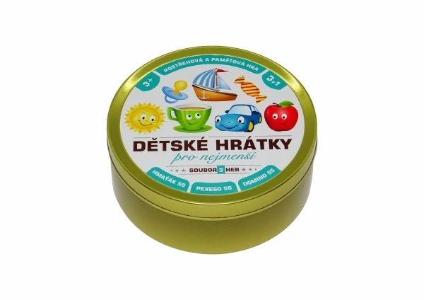 Kinderspelletjes voor de kleintjes 3-in-1 gezelschapsspel in een metalen doosje