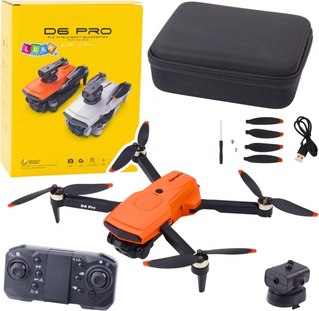 Drone D6 Pro met dubbele HD-camera en LED-verlichting, oranje