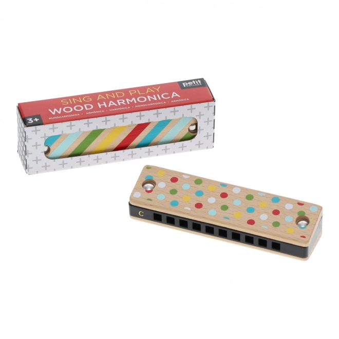 Houten harmonica met strepen en stippen