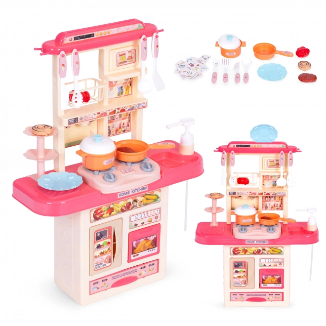 Kinderkeukentje met geluiden, LED-lichten, gootsteen, 10 accessoires, roze