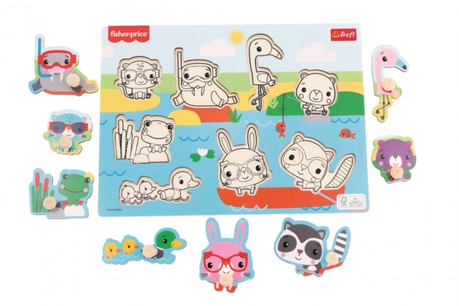 Houten puzzel Fisher-Price Dieren bij het water