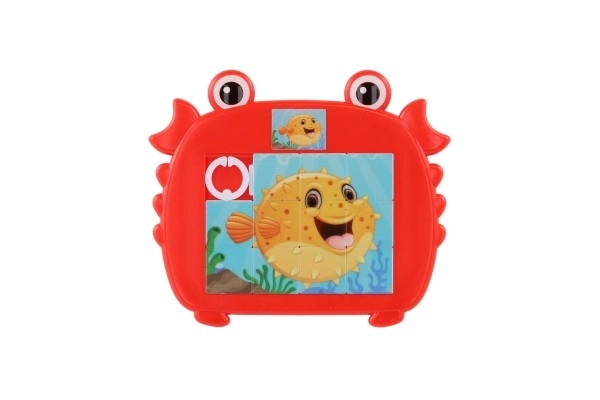 Dierlijke schuifpuzzel plastic 12,5x11cm 4 kleuren op kaart