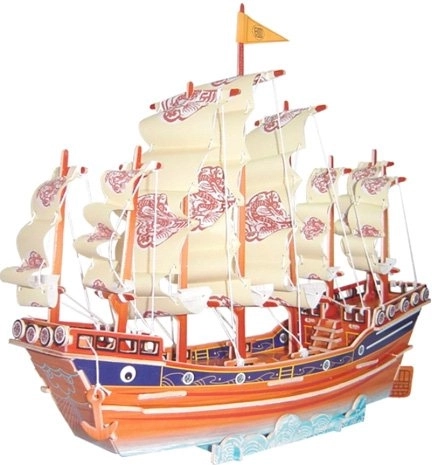 Houten 3D-puzzel Ming-dynastie zeilschip – kleur