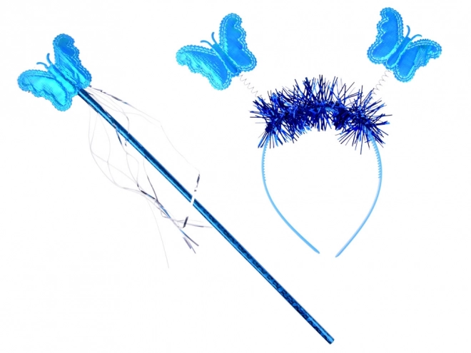 Lichtgevende blauwe kostuum voor een klein elfje met vlindervleugels