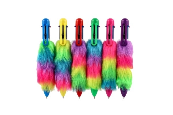 Teddies kleurrijke pluchen pen met kwastjes