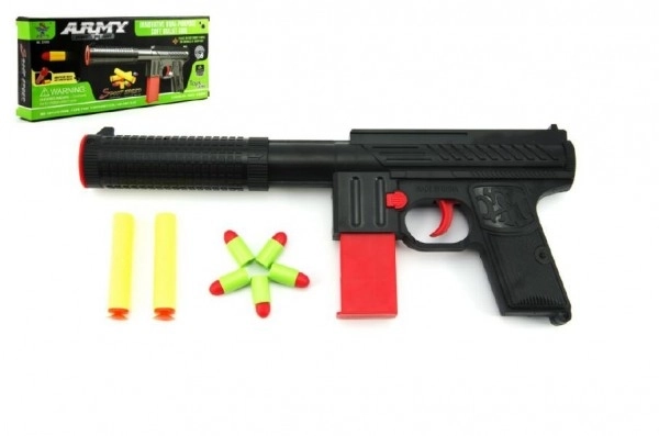 Pistool met schuimrubberen kogels 2st + 5st kurkgeweren plastic 30cm in doos