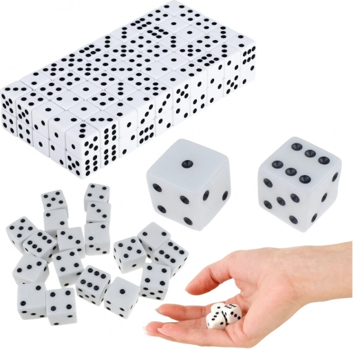 Set klassieke dobbelstenen 1–6, wit, 100 stuks