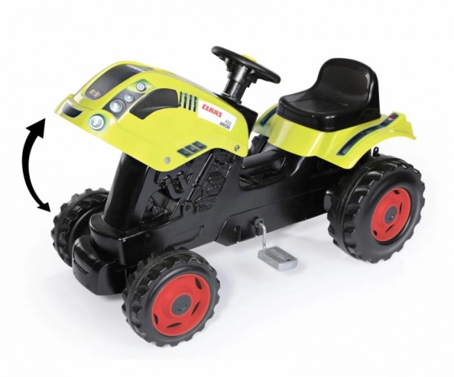 Tractor op trappers CLAAS Arion 400 met aanhangwagen groen